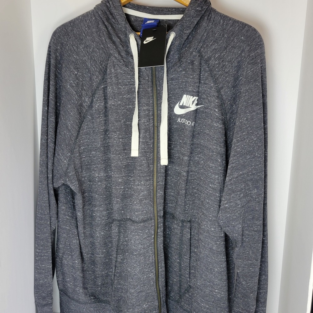 Nike Gym Vintage Full Zip Hoodie Charcoal Heather Grey Just Do It 3X NEW
